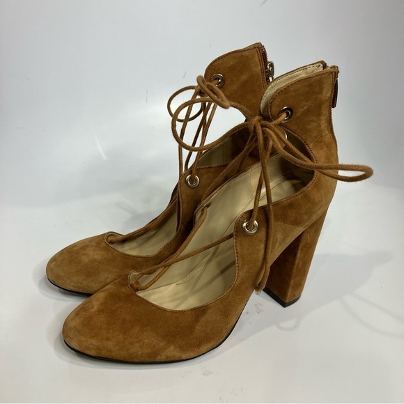 Marc Fisher Stevee lace up heels block heels caramel size 7.5 trendy dressy - Picture 3 of 6